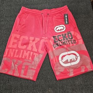 Ecko Unlimited Men's Size Medium Red 100% Polyester Graphic Logo Athletic Shorts